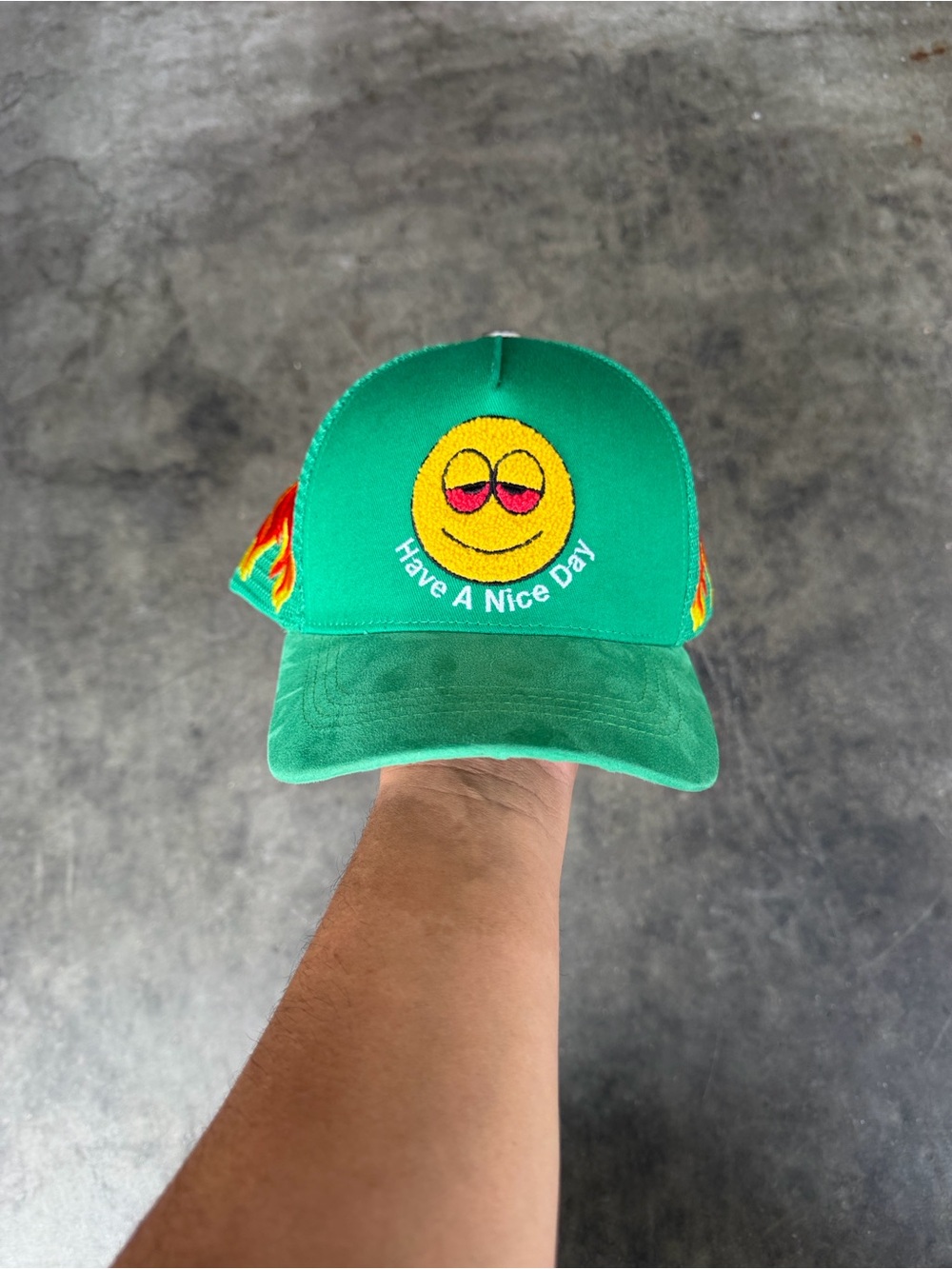 Gas NYC Have A Nice Day Flames Snapback Trucker Hat - Green